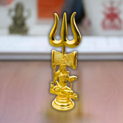 DARIDRA BHANJAN Lord Shiva Mahadev's Brass Trishool, Trishul for Temple, Shiva idol Decorative Showpiece  -  10 cm(Brass, Gold)