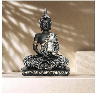 36 gun serve sampaan Sitting Samadhi Gottam Buddha Idol Statue Figurine Showpiece for Home Decorative Showpiece  -  23 cm(Polyresin, Silver, Black, Gold)