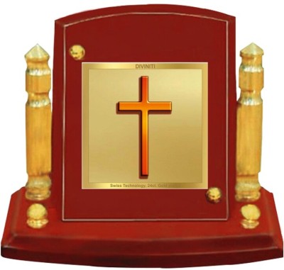 DIVINITI Holy Cross God Idol Photo Frame Car Dashboard|MDF 1B P+ 24K GoldPlated Foil Decorative Showpiece  -  12 cm(Wood, Multicolor)