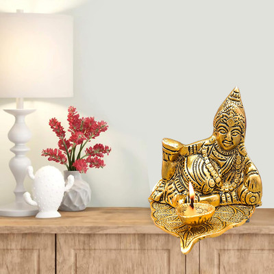 NOKTUS Divya Shakti Kuber Deepam Oil lamp Brass Table Diya(Height: 3.5 inch)