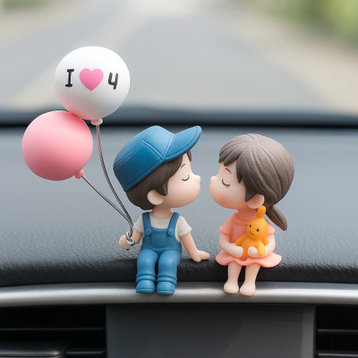 INDIWARRIOR Car Dashboard Accessories Cute Cartoon Couples Action Figure Decorative Showpiece  -  8 cm(Plastic, Blue)