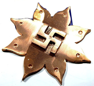 Zoltamulata Vaastu Lakshmi Lotus Swastik Laxmi Lotus With Swostik Copper Decorative Showpiece  -  5 cm(Resin, Multicolor)
