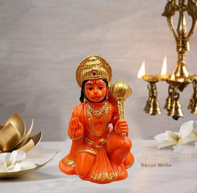DARIDRA BHANJAN Lord Hanuman ji Idol Statue Decorative Showpiece  -  10 cm(Resin, Orange)