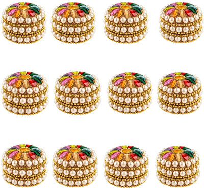 Santarms Moti Sindoor Dani/Dabbi/Dibbi,Jaipuri Kumkum Box with 5g Red Sindur & Applicator Decorative Showpiece  -  5 cm(Aluminium, White)