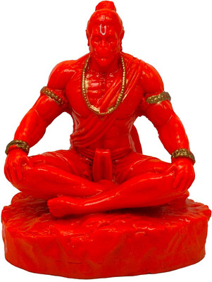 Pundriksh Orange Meditating Lord Shree Hanuman Ji/Bajrangbali Statue for Car Dashboard Decorative Showpiece  -  11 cm(Polyresin, Orange)