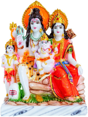 HUBZONES Marble Look Lord Shiv Parivar Murti Shiv Parwati God Shiv Family Decorative Showpiece  -  21 cm(Marble, Multicolor)