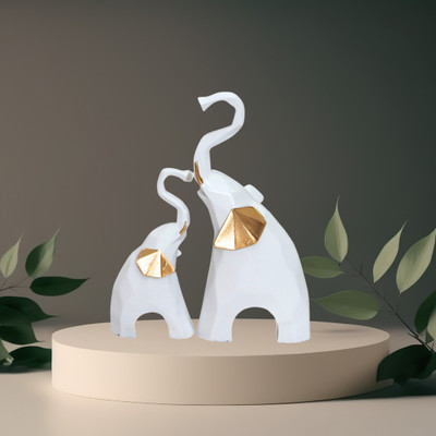 Miss Peach Handcrafted Resin Graceful Majesty:Elephant Statue-Embodying Strength & Elegance Decorative Showpiece  -  20 cm(Polyresin, White, Gold)
