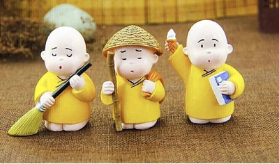 SSCollection Handicraft Monk Figures, Swach Bharat Handcrafted Combo Pack of 3 Little Monk Decorative Showpiece  -  10 cm(Resin, Yellow)