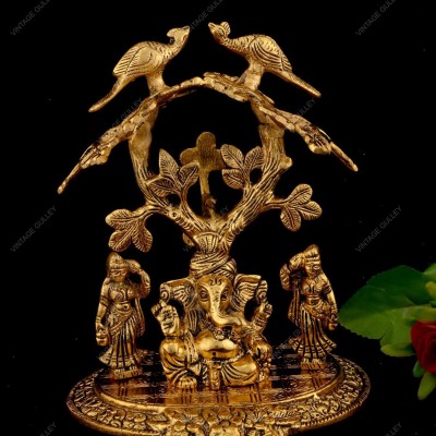 vintage gulley White Metal Golden Oxidized Ganesha Decorative Decorative Showpiece  -  20.5 cm(Metal, Gold)