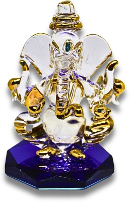 RUECA RUECA Crystal Glass Gold Plated Double Faced Lord Ganesha Idol for Car Dashboard Decorative Showpiece  -  8 cm(Glass, Dark Blue)