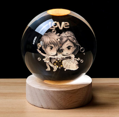 Lavidi LED 3D Crystal Ball Love Rose Design | Perfect Gift & Home Décor Piece Decorative Showpiece  -  6 cm(Glass, Clear)