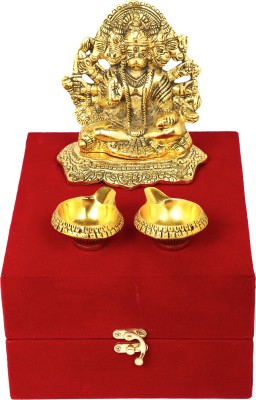 RKONECT Golden Punchmukhi Hanuman Idol Murti With 2 Piece Diya Under Velet Gift Box Decorative Showpiece  -  24 cm(Metal, Gold Plated, Gold)