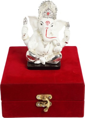 GIFTCITY Silver plated Ganesha for Car Dashboard Home Decor Gifting with box Decorative Showpiece  -  12 cm(Metal, White)