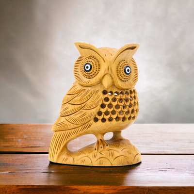 Natriel Handcrafted Wooden Owl Sculpture - Captivating Design with Natural Elegance Decorative Showpiece  -  10 cm(Wood, Brown)