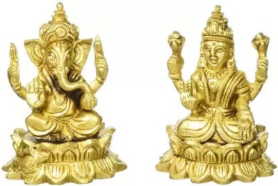 murtify Brass Lakshmi Ganesha Statue For Home /Blessings of Lord Ganpati Goddess Laxmi Decorative Showpiece  -  6 cm(Brass, Gold)
