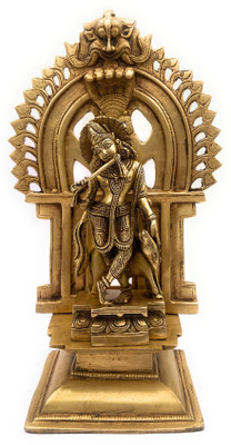 Bhunes Brass Lord Krishna Idol Statue Krishna Statues With Prabhavali Murti Idols Decorative Showpiece  -  29 cm(Brass, Gold)