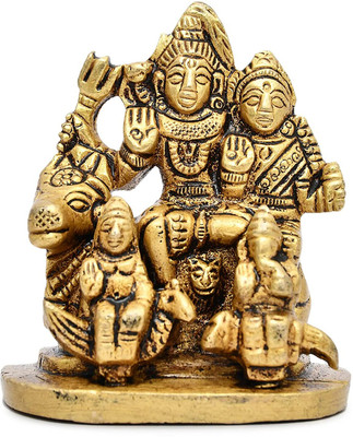 AARGKRAFT Brass Shiva Parvati Pariwar Shiva Family Shankar Parvati Murti I Height 2.3 Inch Decorative Showpiece  -  6 cm(Brass, Gold)