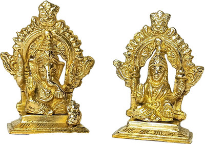 JDDCART 9.5 CM Diwali deepawali Laxmi Ganesh Brass Idol Statues for Temple Decorative Showpiece  -  9.5 cm(Brass, Gold)