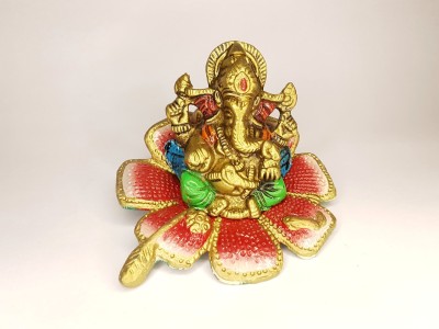hari ram enterprise Beautifull Handcraft Lord Ganesh Ji Sitting On Lotus Flower , Metal , Gift Item Decorative Showpiece  -  11 cm(Metal, Multicolor)