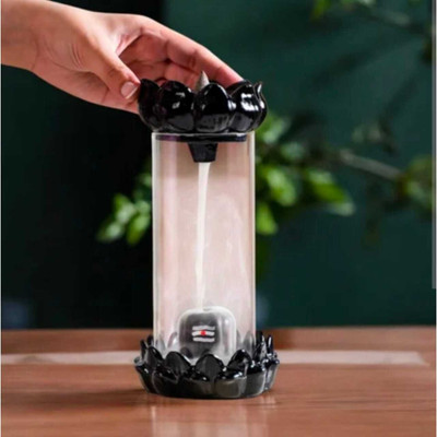 KFITN Smoke Shivling Fountain with Free of 10 Backflow Cones Decorative Showpiece  -  25 cm(Polyresin, Glass, White, Black)