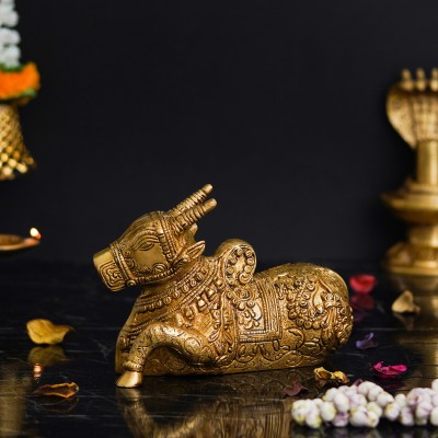 eCraftIndia eCraftIndia Golden Decorative Handcrafted Brass Nandi Figurine Decorative Showpiece  -  12 cm(Brass, Gold)