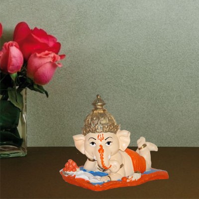 Miss Peach Handicraft Resin Divine Blessings:Graceful Ganesh Statue for Prosperity & Wisdom Decorative Showpiece  -  13 cm(Polyresin, Red, Brown, Beige)