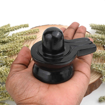 SS Murti Natural Black Agate Shivling Crystal Agate Shiva Lingam (200-250 Grams) Decorative Showpiece  -  8 cm(Stone, Black)