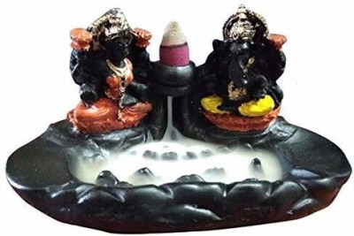 IDRISI CRAFT Smoke Back Flow Laxmi Ganesh With Incense Cones Decorative Showpiece  -  15 cm(Bone China, Black)