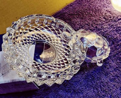 EliteTouch Crystal Tortoise Glass Kachua with Beautiful Bowl Plate Set for Good Luck Decorative Showpiece  -  5 cm(Crystal, White)