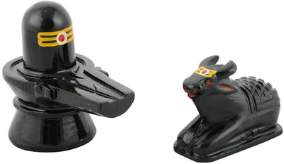 sanskaari shivling with nandi for pooja, Marble stone Shivling Nandi Decorative Showpiece  -  10 cm(Marble, Stone, Black)