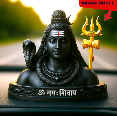 AROHI ENTERPRISES Lord Shiva Idol for Car Dashboard, Home & Office Marble Dust rishul & Damaru Decorative Showpiece  -  9 cm(Polyresin, Black)