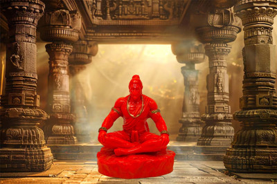 Utkarsh Orange Meditating Lord Shree Hanuman Ji/Bajrangbali Statue for Car Dashboard Decorative Showpiece  -  11 cm(Polyresin, Orange)