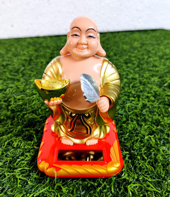 GRACIE COLLECTION Solar Laughing Buddha with Head & Fan for Health Wealth & Prosperity Gift Decorative Showpiece  -  8 cm(Plastic, Multicolor)