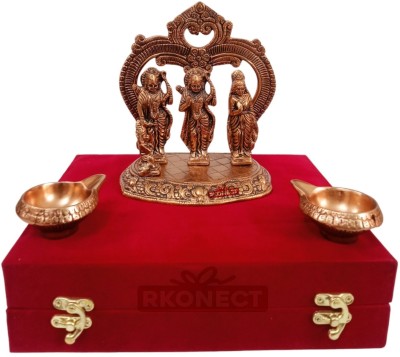 RKONECT Copper Ram Darbar Idol Murti With 2 Piece Diya Under Velvet Gift Box Decorative Showpiece  -  17 cm(Metal, Copper)