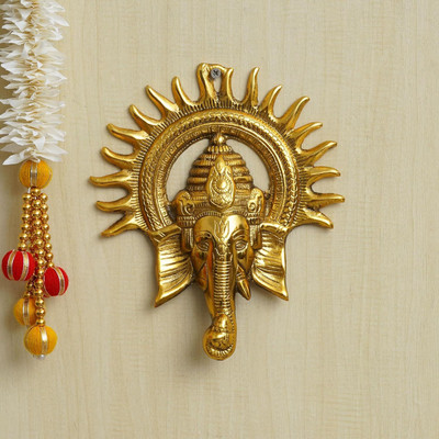 LOTUS RISE Metal Ganesha ji Statue,Ganpati Wall Hanging Sculpture Lord Ganesh Idol Decorative Showpiece  -  24 cm(Metal, Gold)