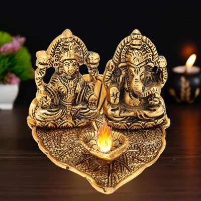 Kitlyn Lakshmi Ganesha Deepam, Diya with Laxmi-Ganesh Idol for Home Temple & Decor Decorative Showpiece  -  8 cm(Brass, Gold)