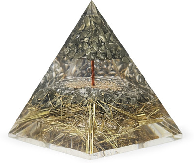 SOLAVA Original Pyrite Crystal Pyramid for Money Good Luck Prosperity Positivity Vastu Decorative Showpiece  -  8.5 cm(Crystal, Gold)