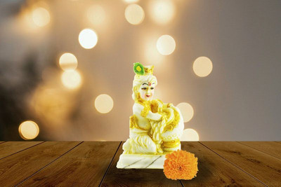 Crafts For You Bal Krishna Decorative Showpiece  -  10 cm(Polyresin, Gold, White)