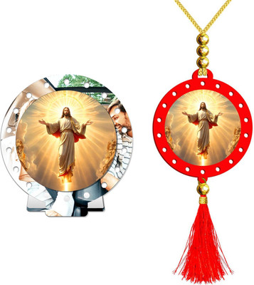 SANBIA Jesus Christ Messiah Yeshua Car Dashboard Idol & Car Hanging Combo Decorative Showpiece  -  8 cm(Plastic, Multicolor, Silver)