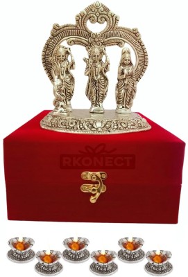 RKONECT Silver Metal Ram Darbar Idol Murti With 6 Piece Hand Diya Under Velvet Gift Box Decorative Showpiece  -  16.5 cm(Metal, Silver Plated, Silver)