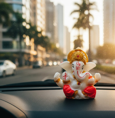 JPKRAFTS Divine Resin Lord Ganesh Idol for Home Décor, OfficeDesk Table and Car Dashboard Decorative Showpiece  -  2.7 cm(Polyresin, Orange)