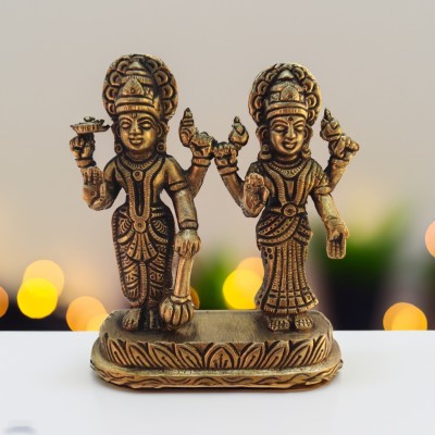 Anjini Brass Vishnu Laxmi Standing Murti On Lotus Murti Statue Idol 570 grams Decorative Showpiece  -  11 cm(Brass, Gold)