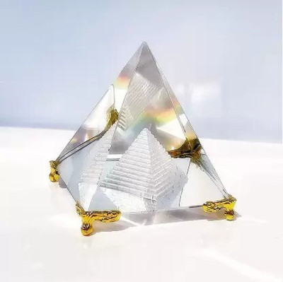 DIVINE Vastu Feng Shui Crystal Glass Pyramid with Stand for Prosperity & Good Luck Decorative Showpiece  -  4 cm(Crystal, Clear)