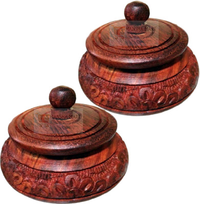 MANSHAMART Set of 2 Wooden Sindoor box, Wooden kumkum box dibiya, Makeup accessories Decorative Showpiece  -  5 cm(Wood, Brown)