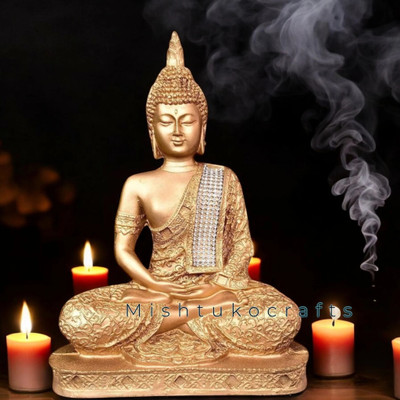 Mishtukocrafts buddha Statue showpiece Idol for Gift Home decor Kitchen Decorative Decorative Showpiece  -  18 cm(Resin, Gold)