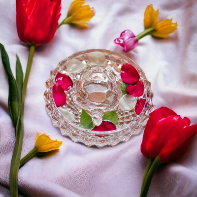 DVM Glass Crystal Turtle/Tortoise with Plate, Fengshui Vastu Tortoise for Goodluck, Decorative Showpiece  -  6 cm(Crystal, Clear)