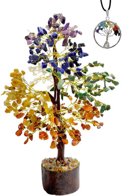 VIBESLE Crystal Bonsai Money Tree with 7 Chakra Tree of Life Pendant Natural Stone Combo Crystal Stone Pendant