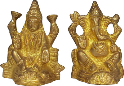 Uv Creation Laxmi & Ganesh Pair Figurine For Your Home Temple Worship Item Decorative Showpiece  -  5 cm(Brass, Gold)