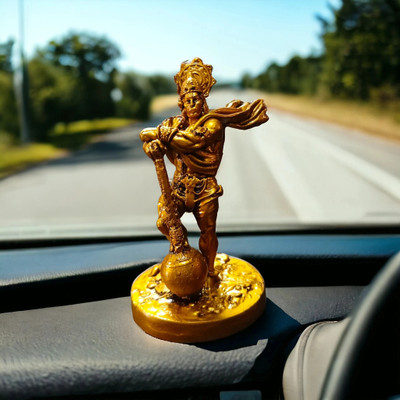 D K MART Bajrangbali Hanuman Idol For Car Dashboard or Office Table Gift Decorative Showpiece  -  11 cm(Resin, Gold)