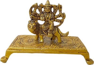 AARGKRAFT Brass Durga Maa with Brass Chowki, Jagdamba Idol, Statue, moorti, murti Decorative Showpiece  -  10.8 cm(Brass, Gold)